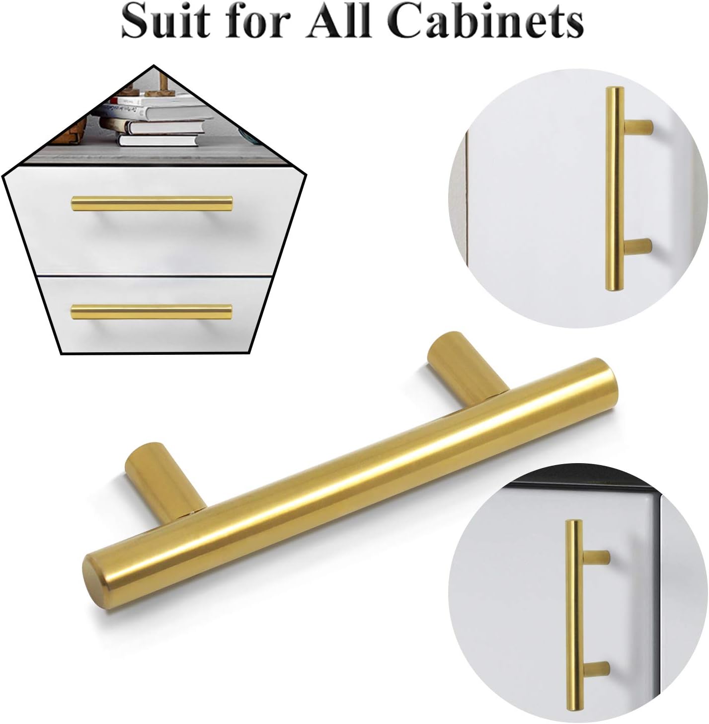 5" Stainless Steel Cabinet pulls/handles - 100 Pieces Bushed Gold