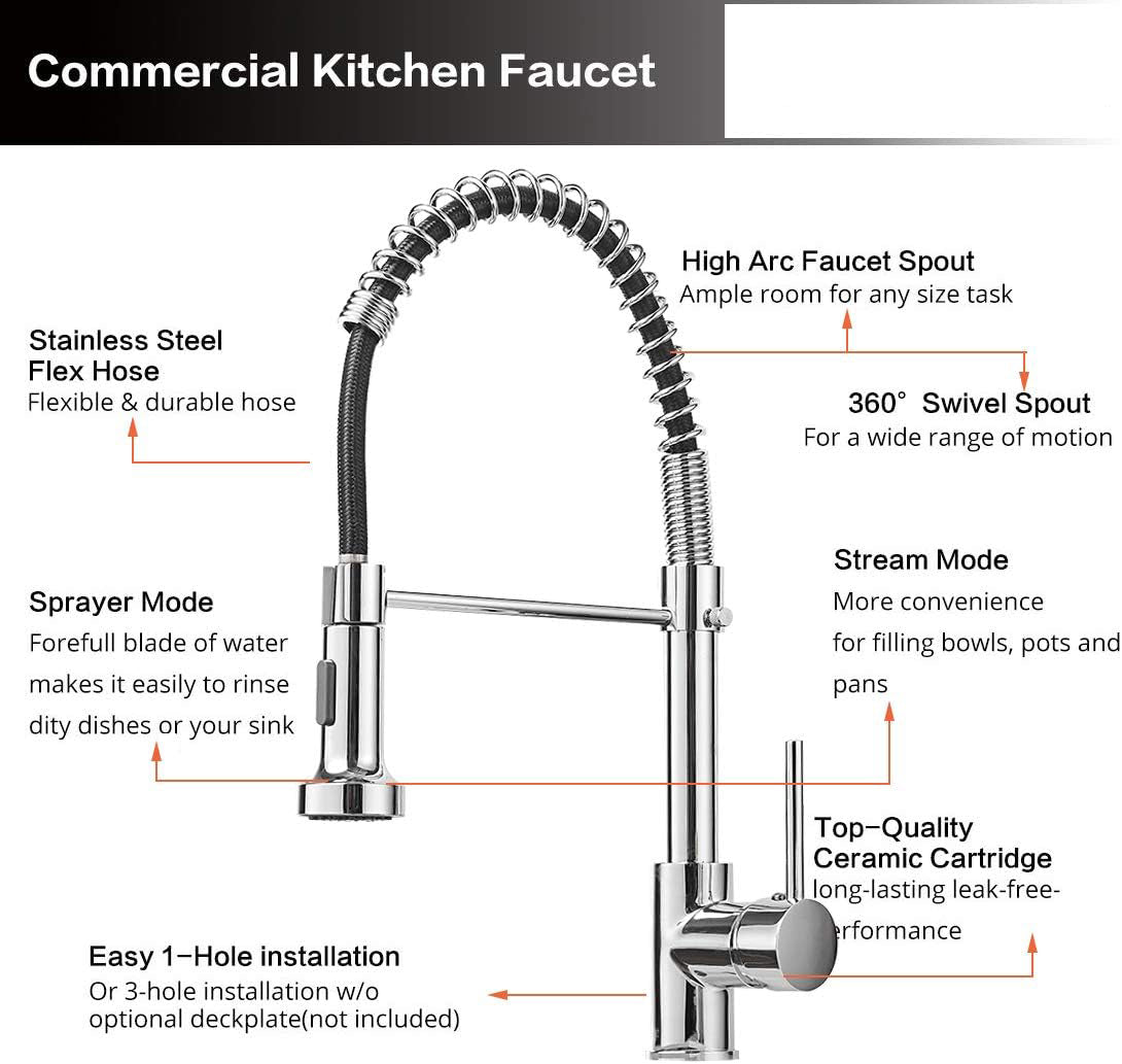 Single Handle Pull Down Sprayer Kitchen Faucet with 3 Function