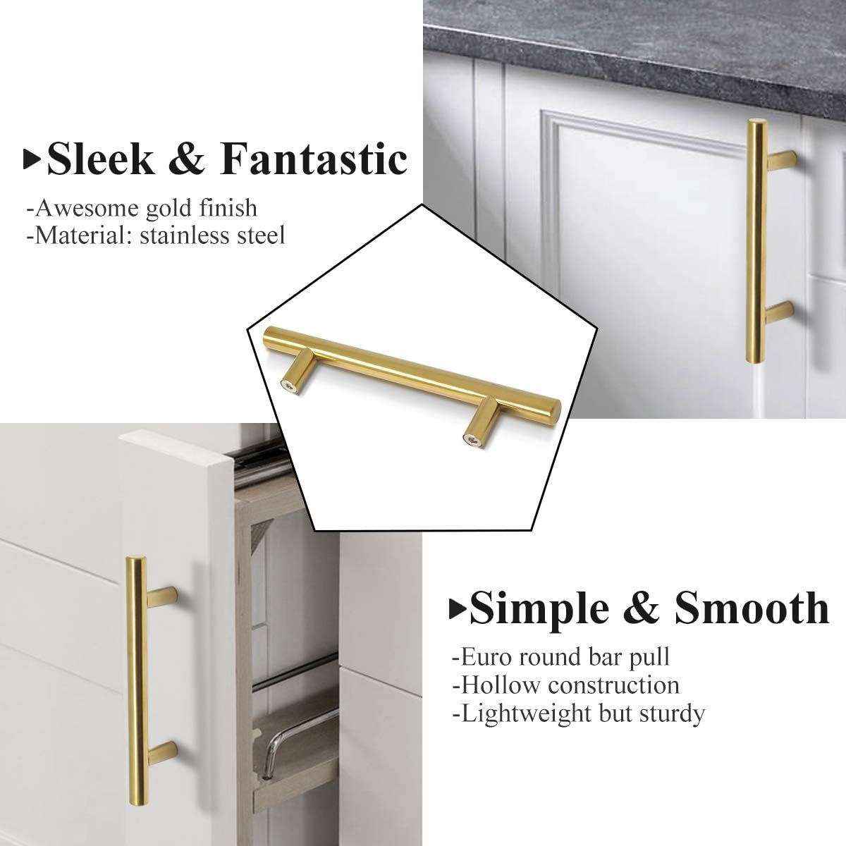 6" Stainless Steel Cabinet pulls/handles - 100 Pieces Brushed Gold