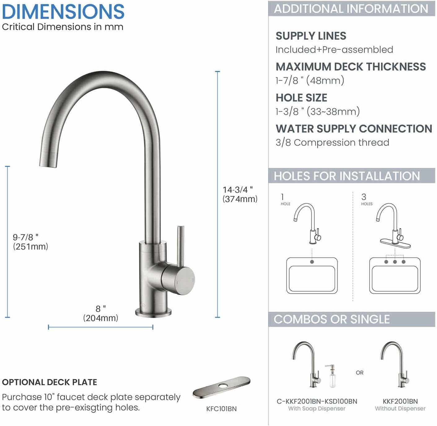 Single Handle Stainless Steel Kitchen Sink Faucet