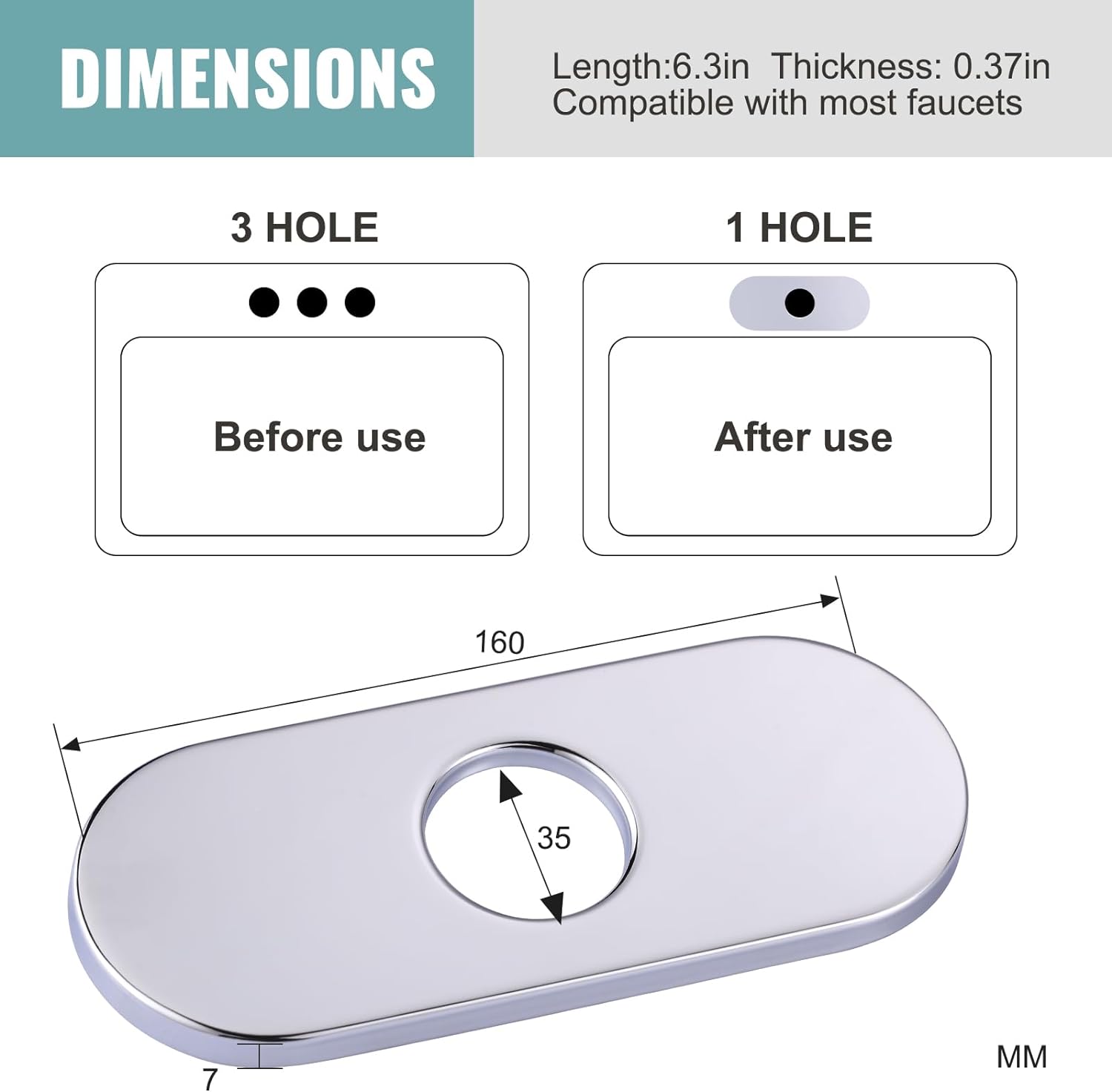 6 inch Stainless Steel Hole Cover Deck Plate for 1 or 3  Hole Bathroom Faucet