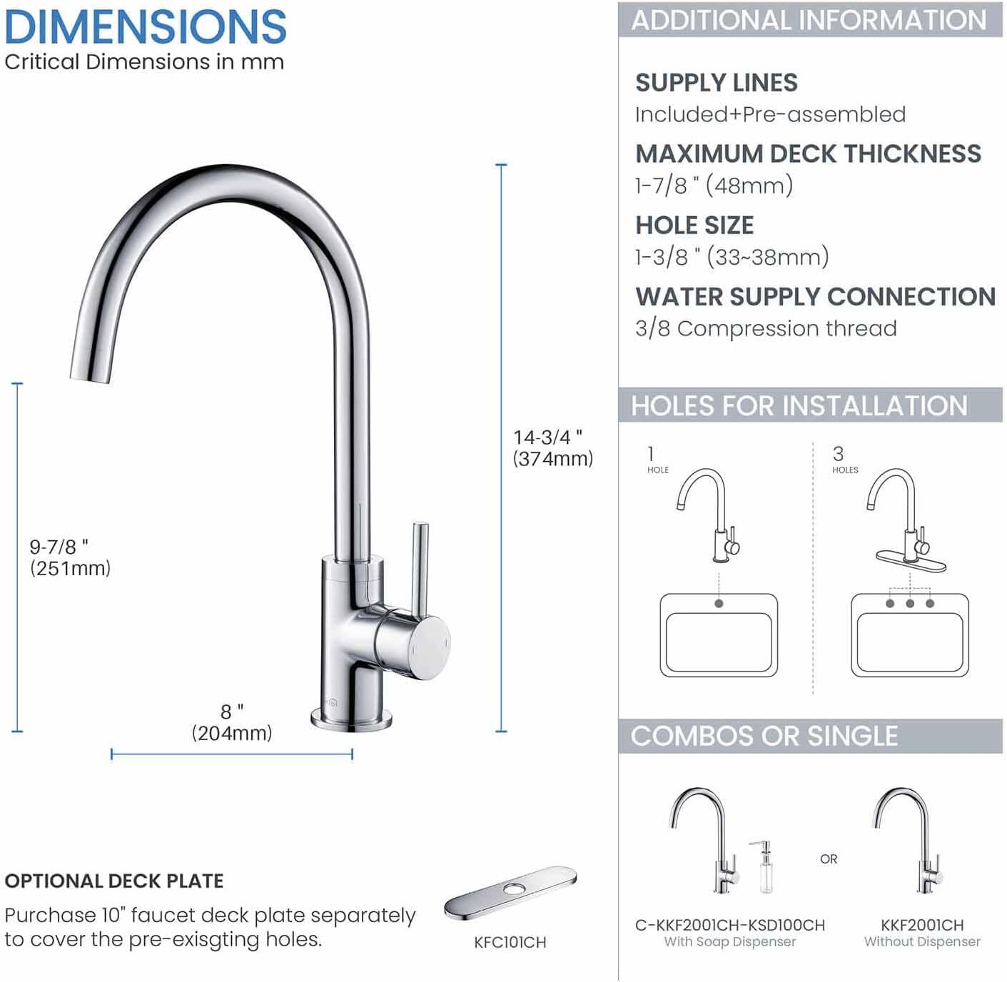 Single Handle Stainless Steel Kitchen Sink Faucet