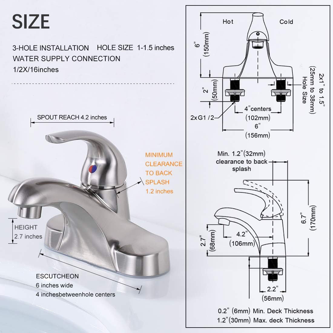 4 inch Centerset 3 Hole Single handle Bathroom Faucet with Pop Up Drain