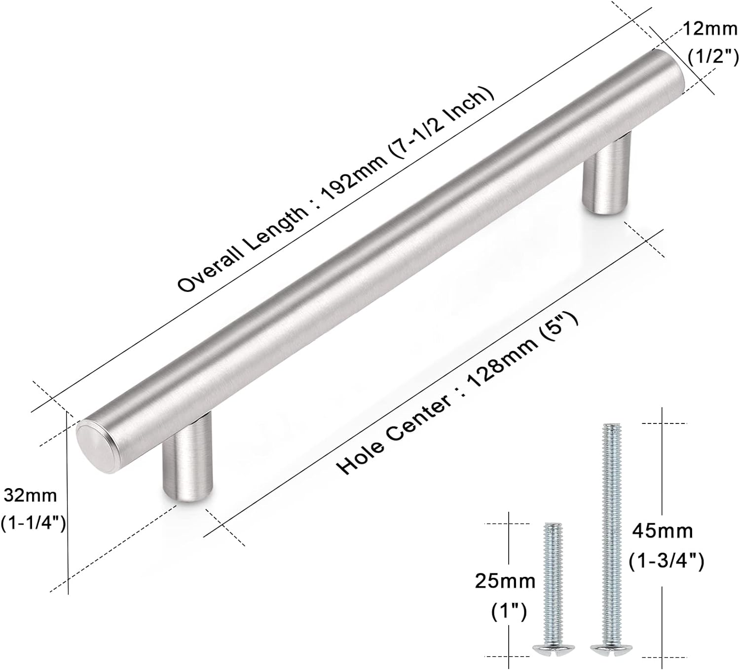 7.5" Stainless Steel Cabinet pulls/handles - 100 Pieces