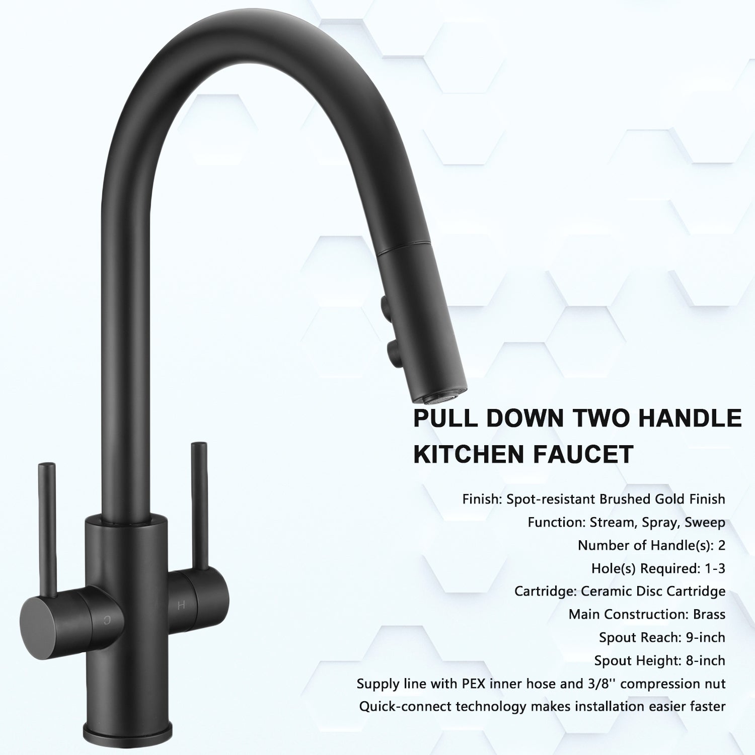 Two Handles Pull Down Sprayer Kitchen Faucet with 2 Function