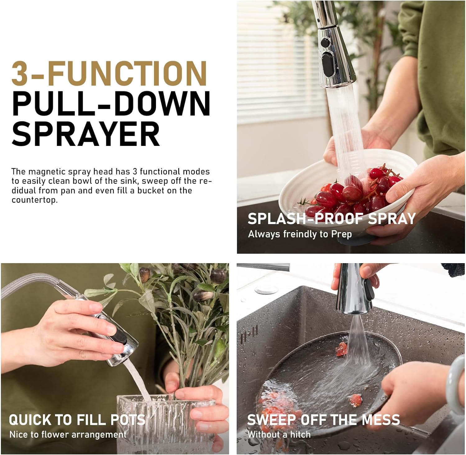 Single Handle Pull Down Sprayer Kitchen Faucet with 3 Function - Orlando Product