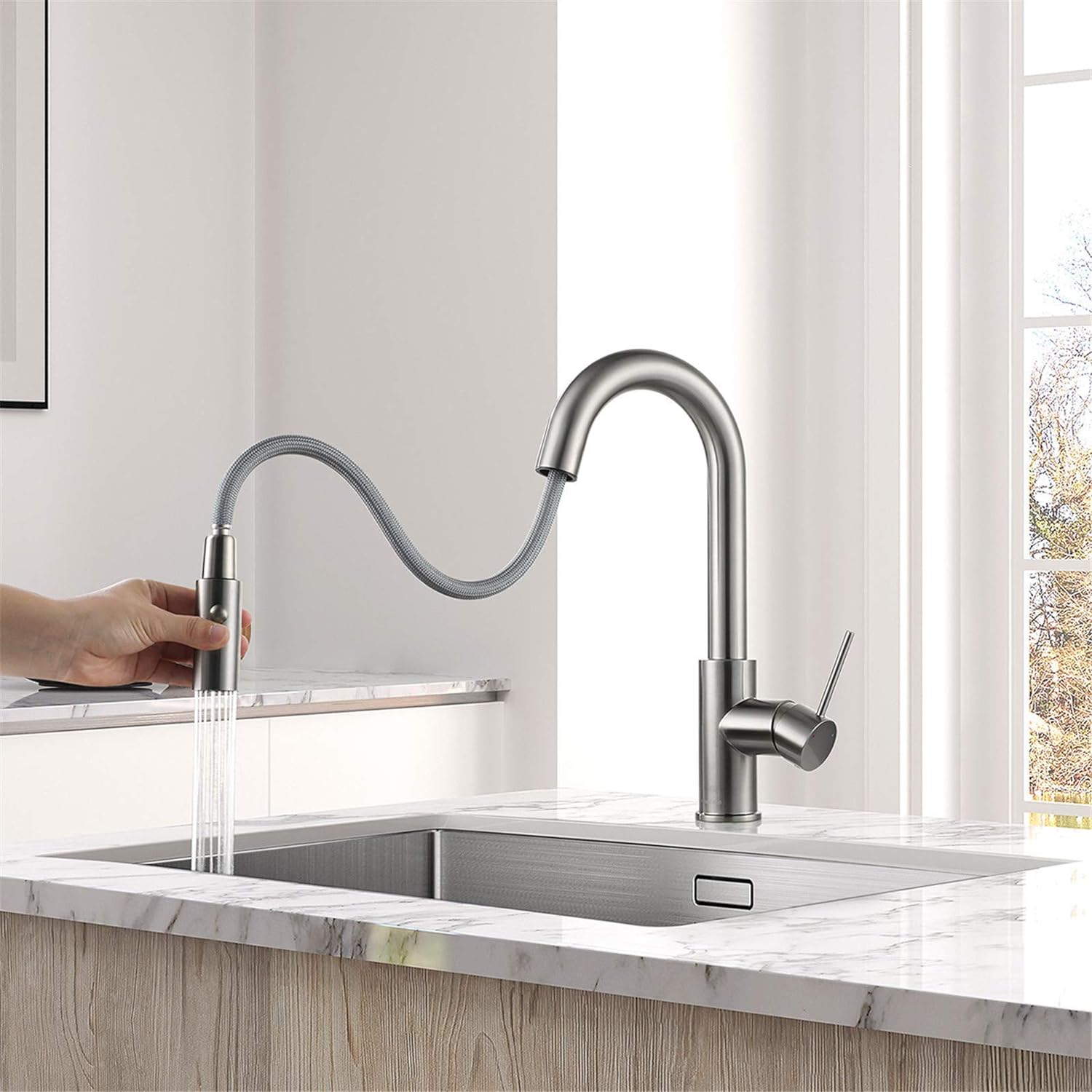 Single Handle Pull Down Sprayer Kitchen Faucet with 2 Function