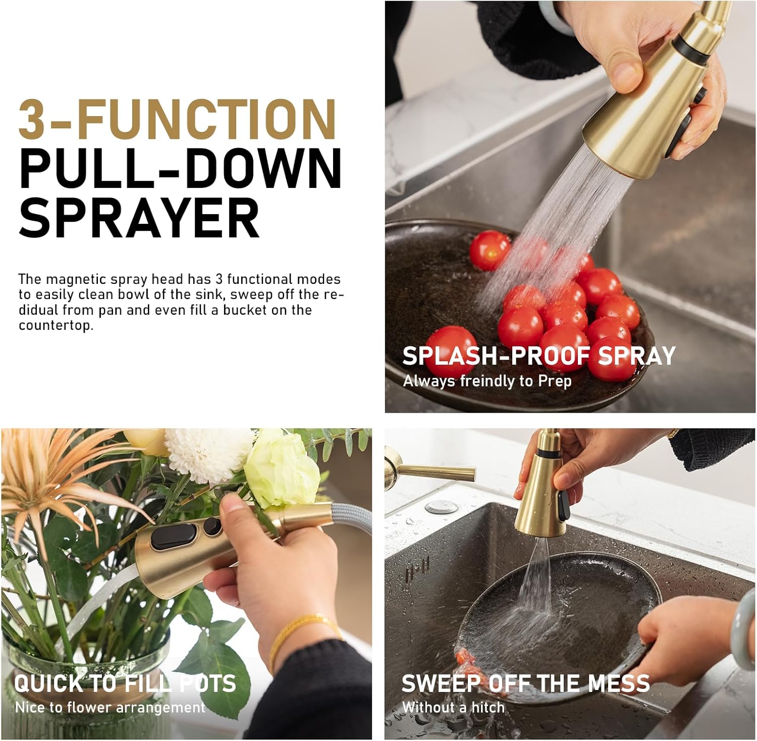 Single Handle Pull Down Sprayer Kitchen Faucet with 3 Function - Orlando Product