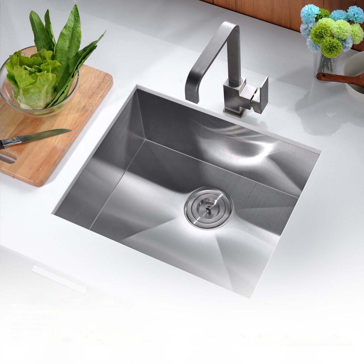 22"x18"x9" Undermount Stainless Steel 93 Degree Sharp Edge Single Bowl Kitchen Sink