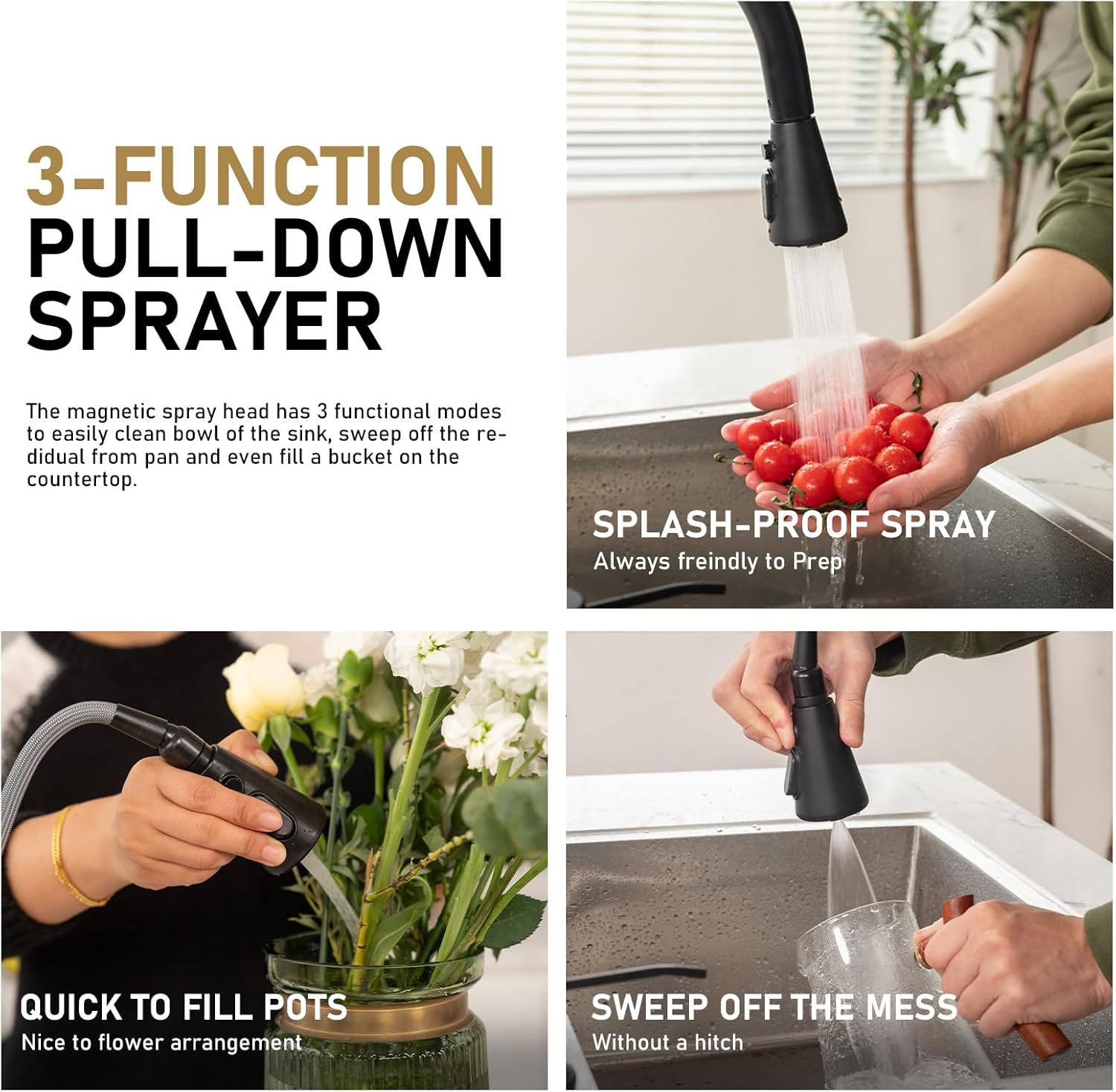 Single Handle Pull Down Sprayer Kitchen Faucet with 3 Function - Orlando Product