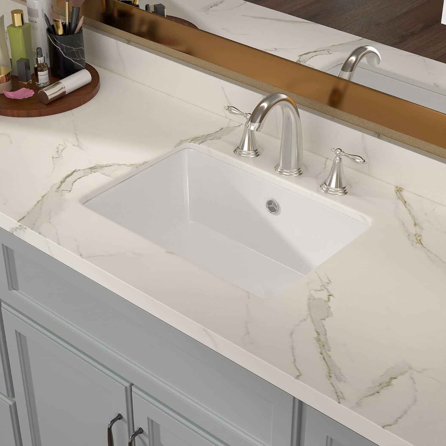 18"x12" Rectangle Ceramic Undermount Bathroom Sink with Overflow - Orlando Product