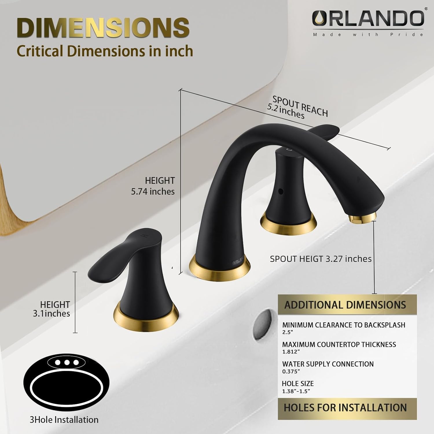 ORLANDO 8 inch Widespread Bathroom Faucet, Two Handle Bathroom Faucet 3 Hole with Pop - up Drain - Orlando Product