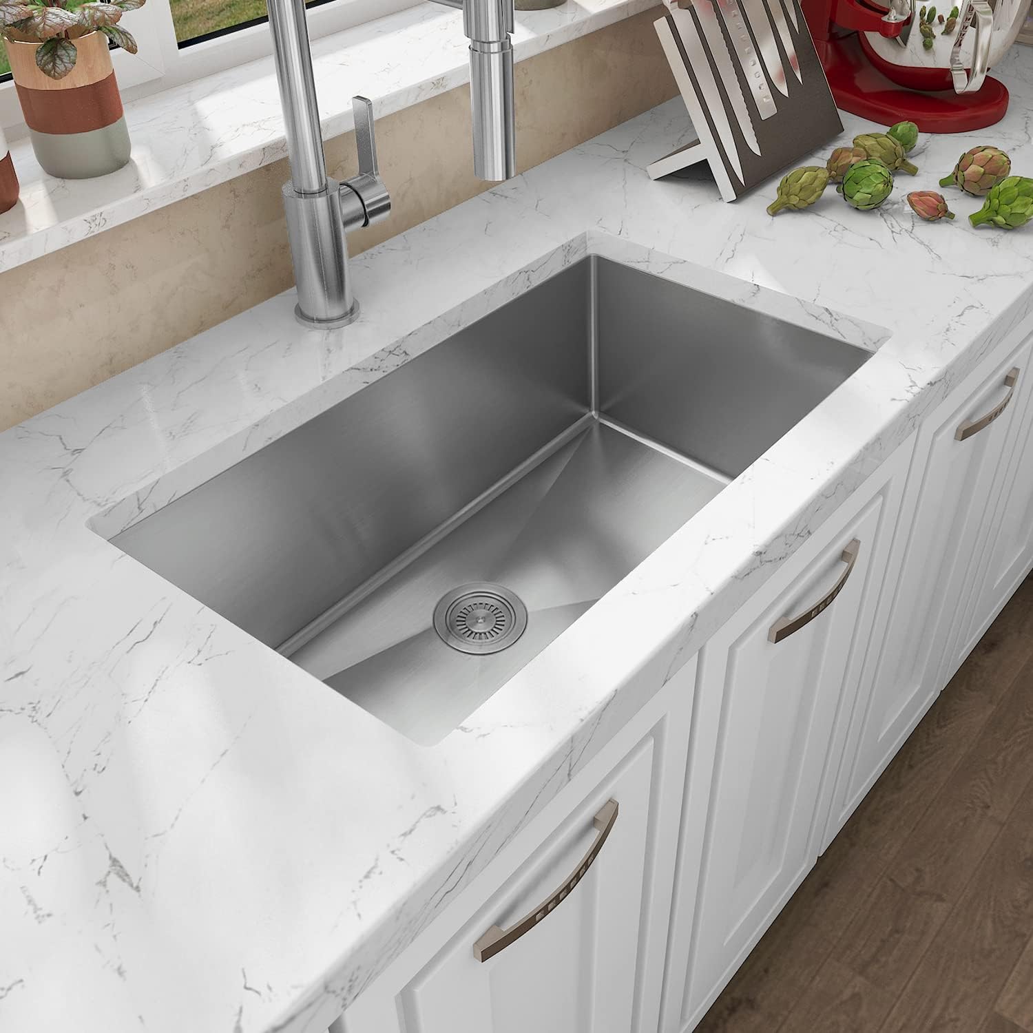 30"x18"x10" Undermount 18 Gauge Stainless Steel Zero Radius Single Bowl Kitchen Sink