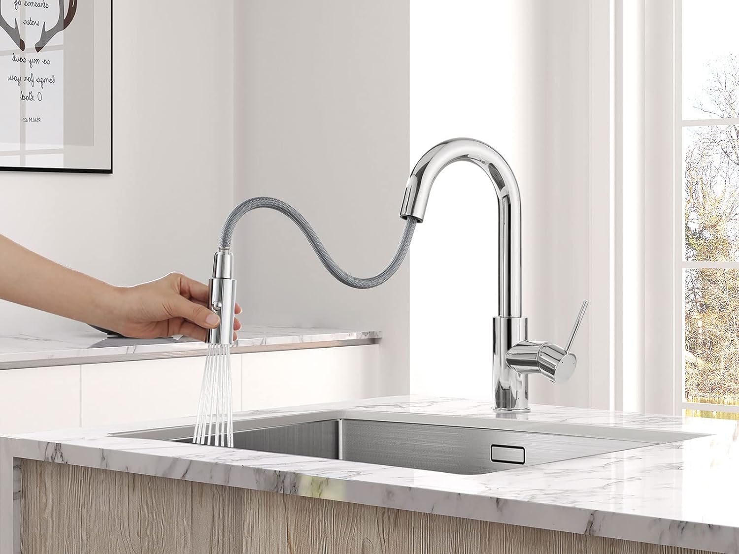 Single Handle Pull Down Sprayer Kitchen Faucet with 2 Function