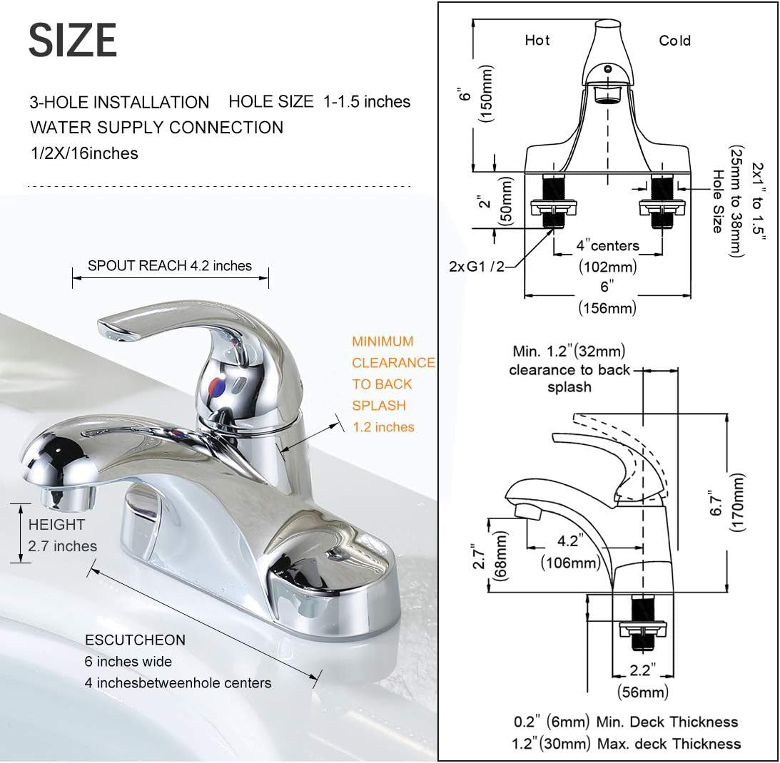 4 inch Centerset 3 Hole Single handle Bathroom Faucet with Pop Up Drain