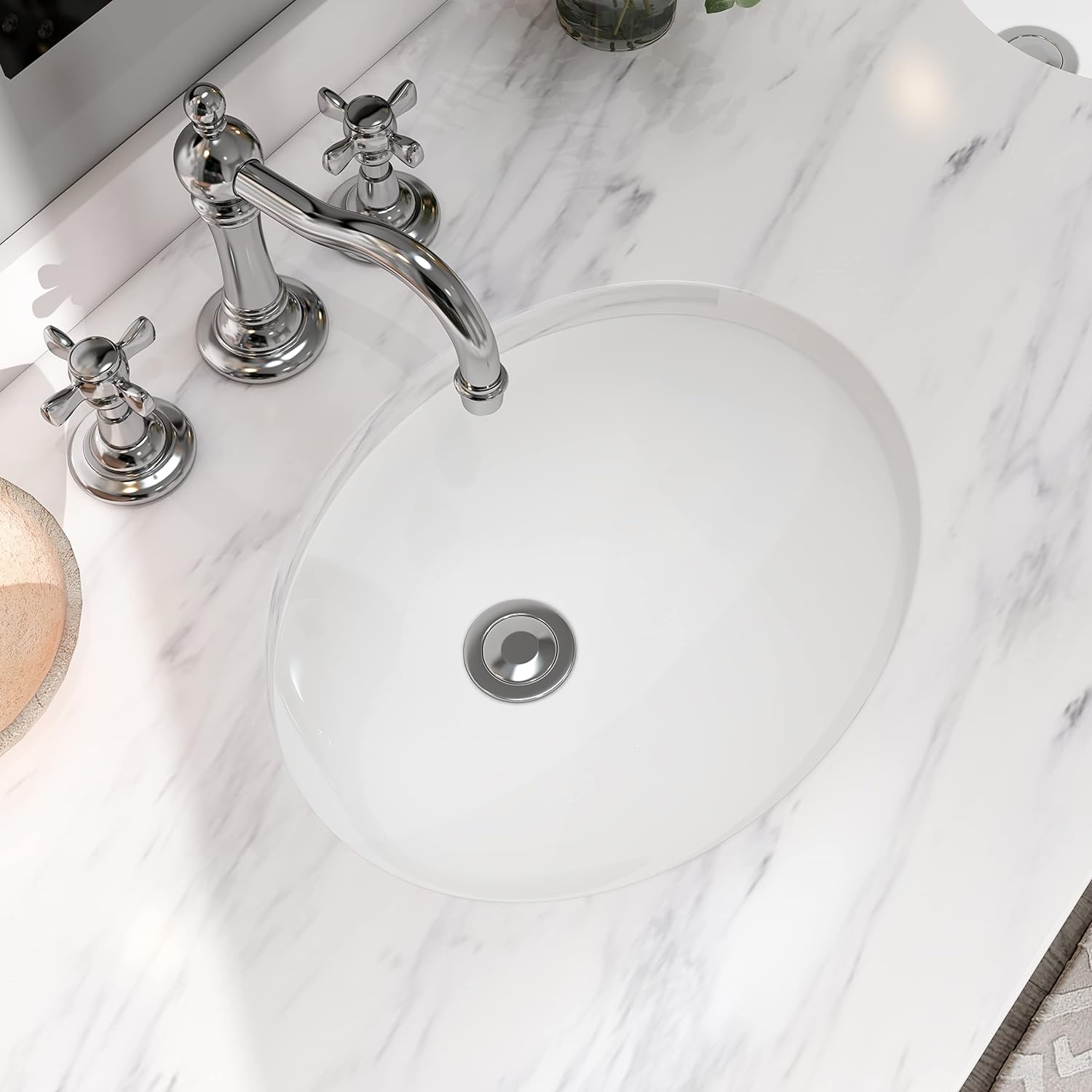 13"x11" White Oval Ceramic Undermount Bathroom Sink with Overflow