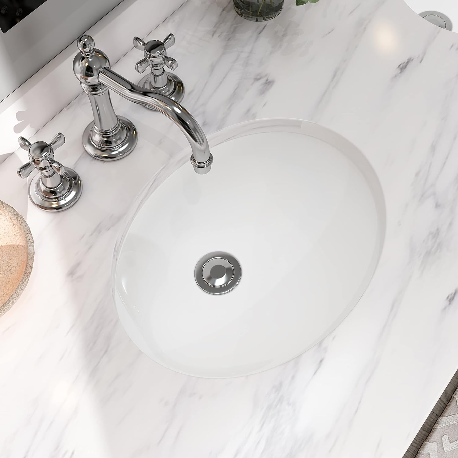 13"x11" White Oval Ceramic Undermount Bathroom Sink with Overflow - Orlando Product