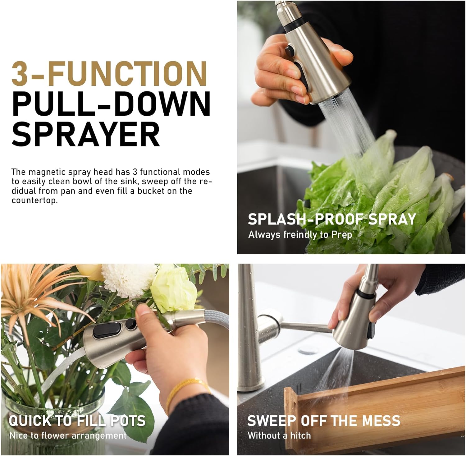 Single Handle Pull Down Sprayer Kitchen Faucet with 2 Function