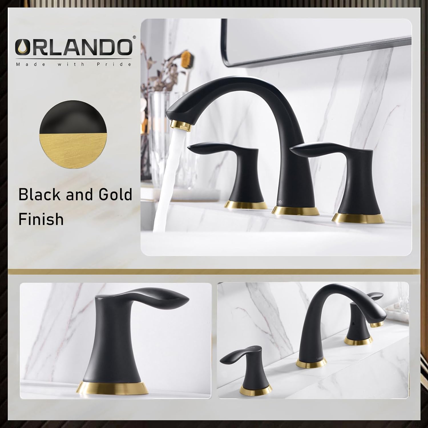 ORLANDO 3 Hole widespread Bathroom Faucet with Pop Up Drain