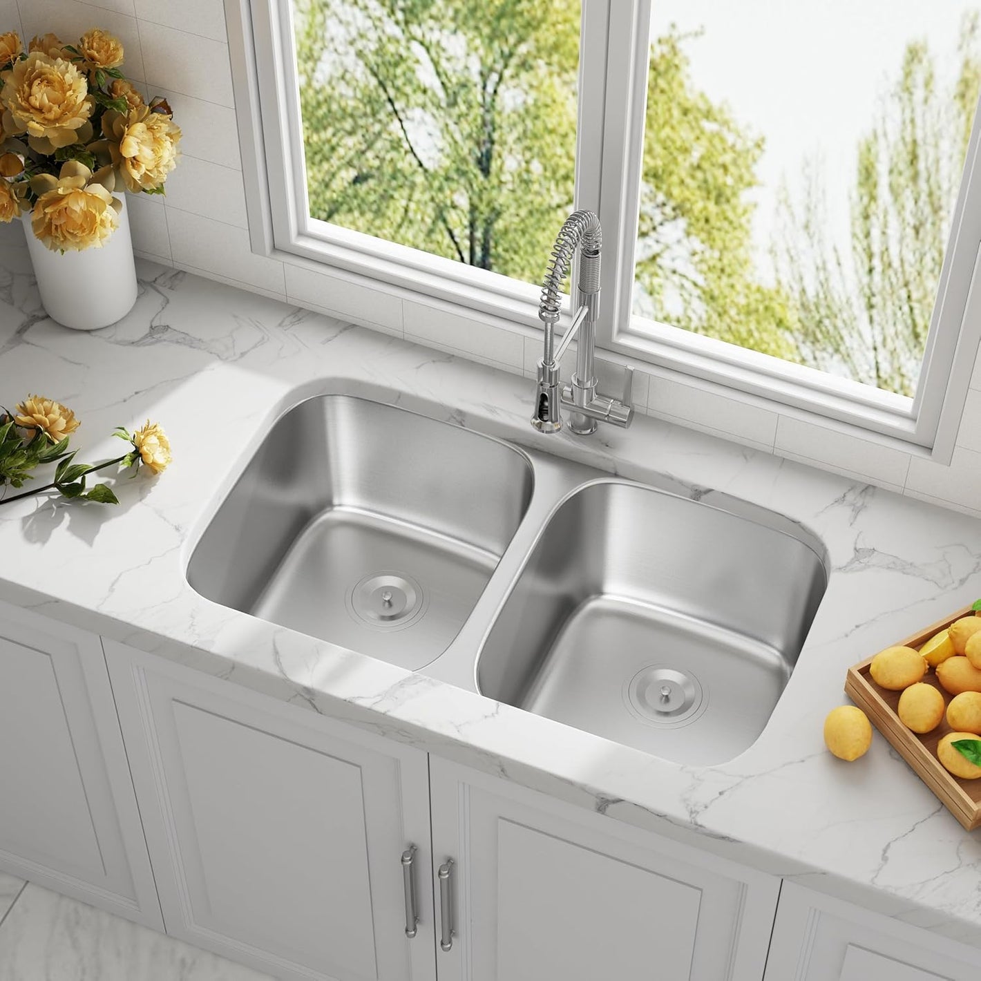 32"x18" Undermount Stainless Steel 50/50 Double Bowl Kitchen Sink, 18 Gauge - Orlando Product