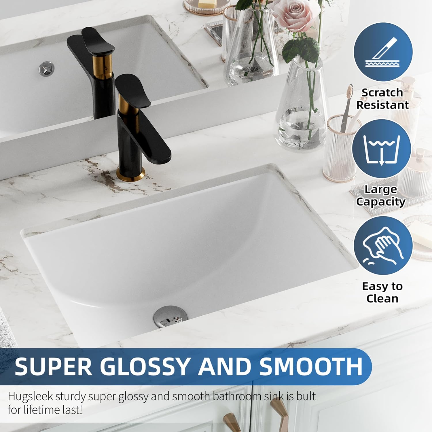 18"x13" Rectangle Ceramic Undermount Bathroom Sink with Overflow - Orlando Product
