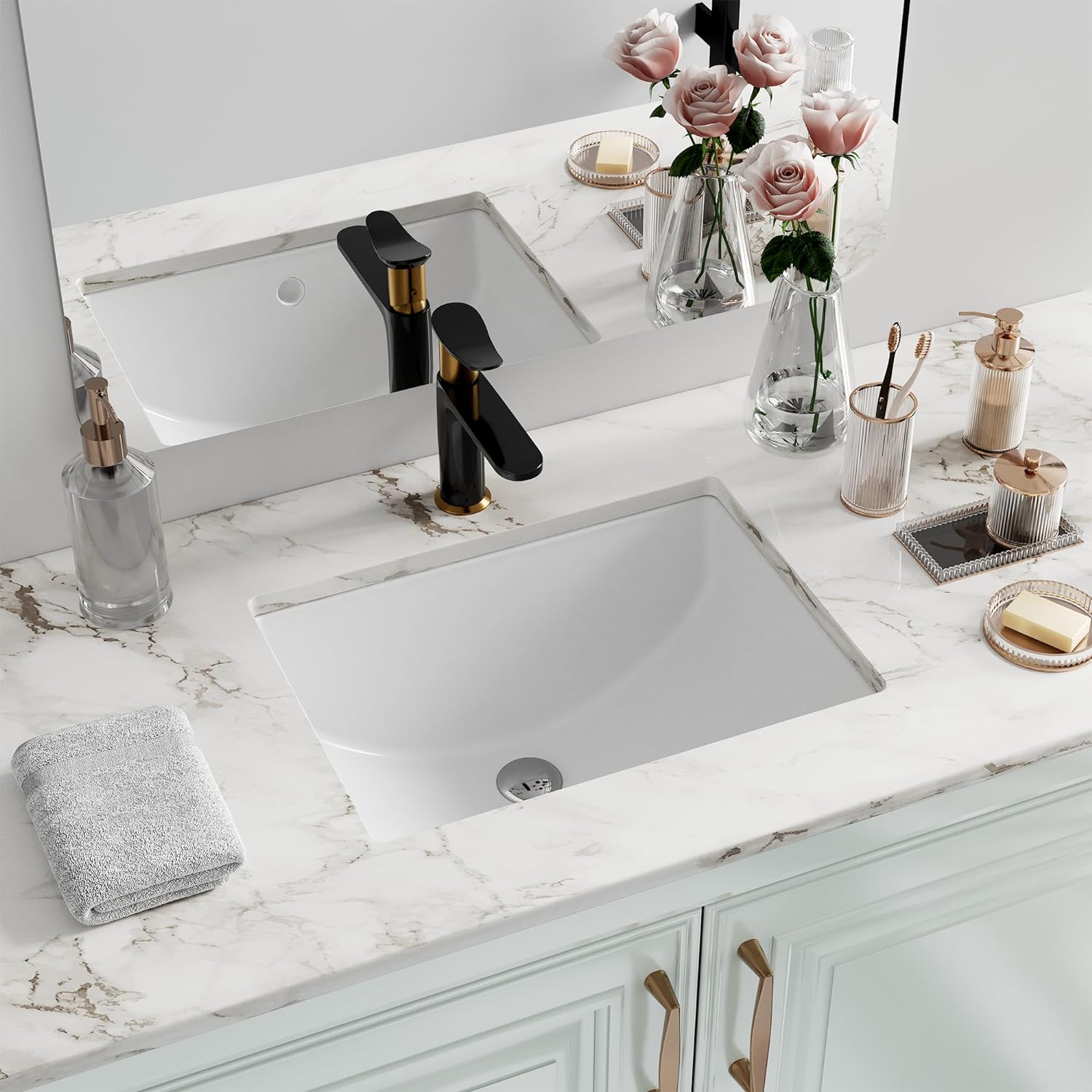 18"x13" Rectangle Ceramic Undermount Bathroom Sink with Overflow - Orlando Product