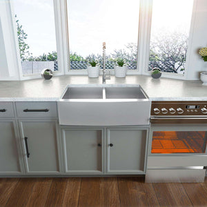 33"x20"x10" Zero radius 50/50 Stainless Steel Double Bowl Apron Farm Sink, 16 Gauge - Orlando Product
