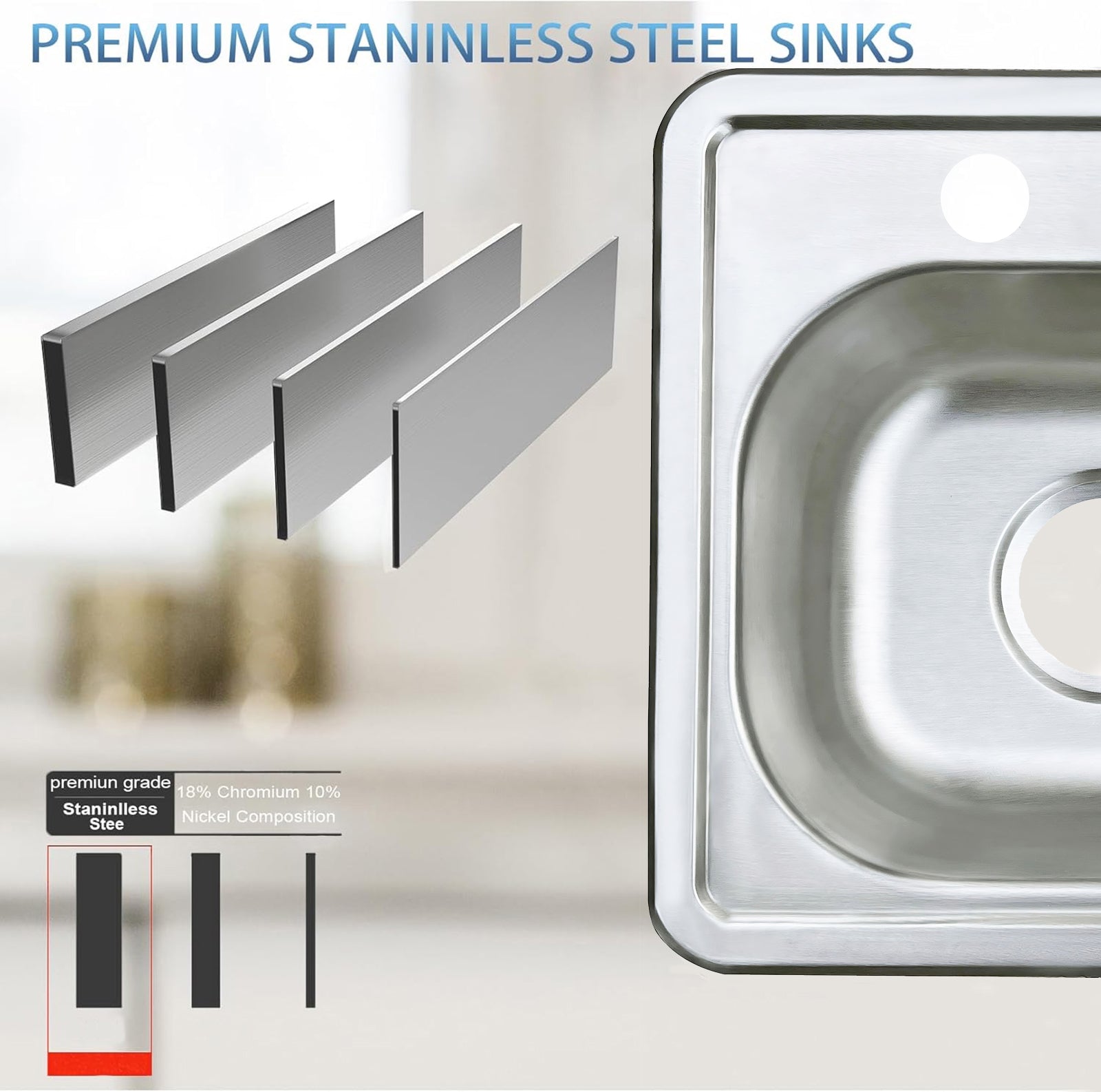 ORLANDO 15 x 15 inch Stainless Steel Drop in kitchen Bar Sink 2 - Hole - Orlando Product