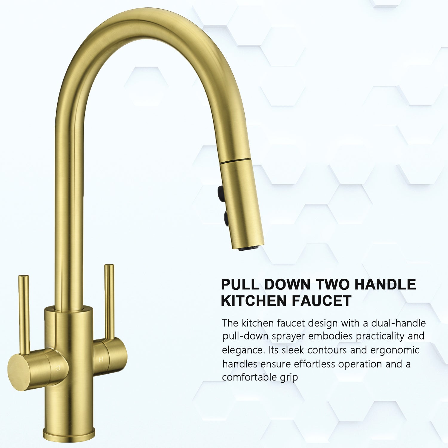 Two Handles Pull Down Sprayer Kitchen Faucet with 2 Function