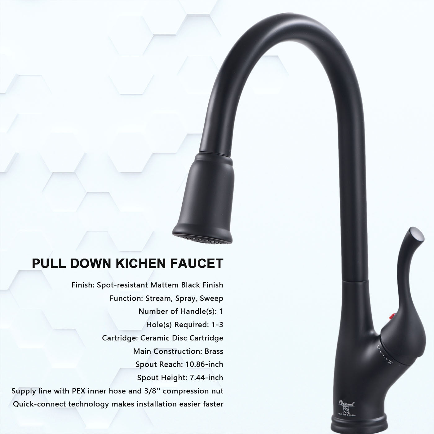 Single Handle Pull Down Sprayer Kitchen Faucet with 3 Function