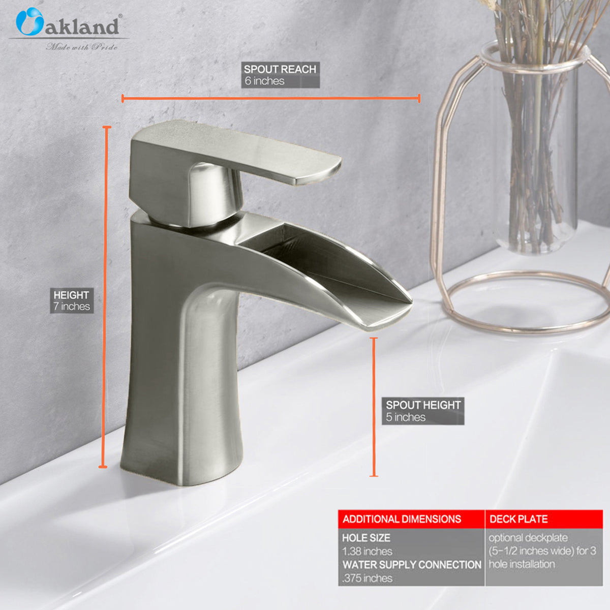 Single handle waterfall Bathroom Faucet with Pop Up Drain