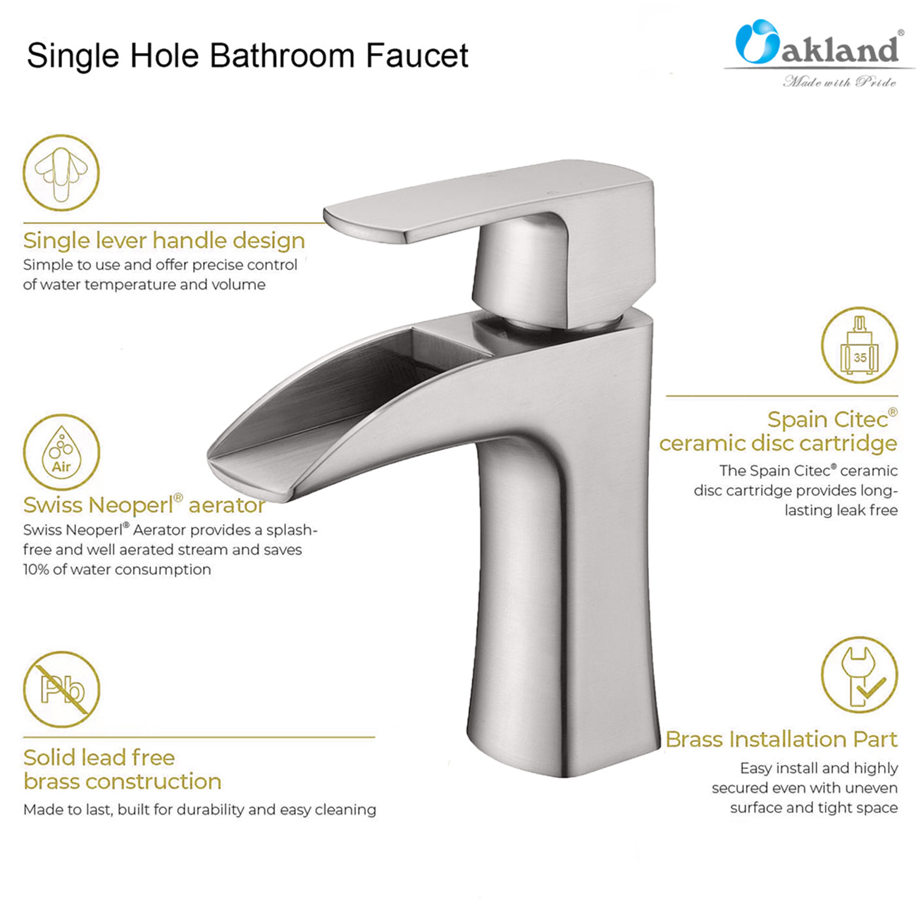 Single handle waterfall Bathroom Faucet with Pop Up Drain