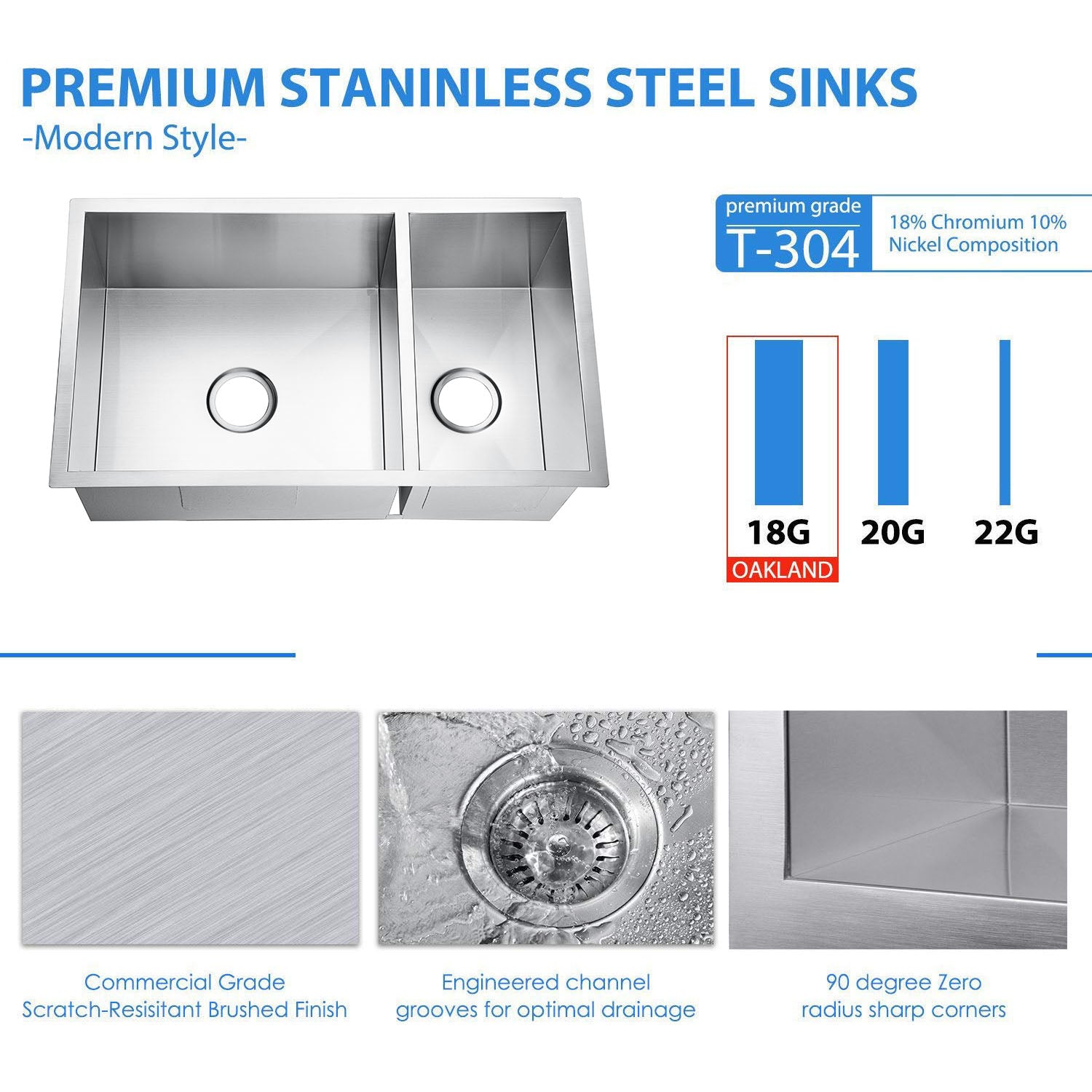 32"x19" Undermount Zero Radius Stainless Steel Double Bowl Kitchen Sink, 18 Gauge - Orlando Product