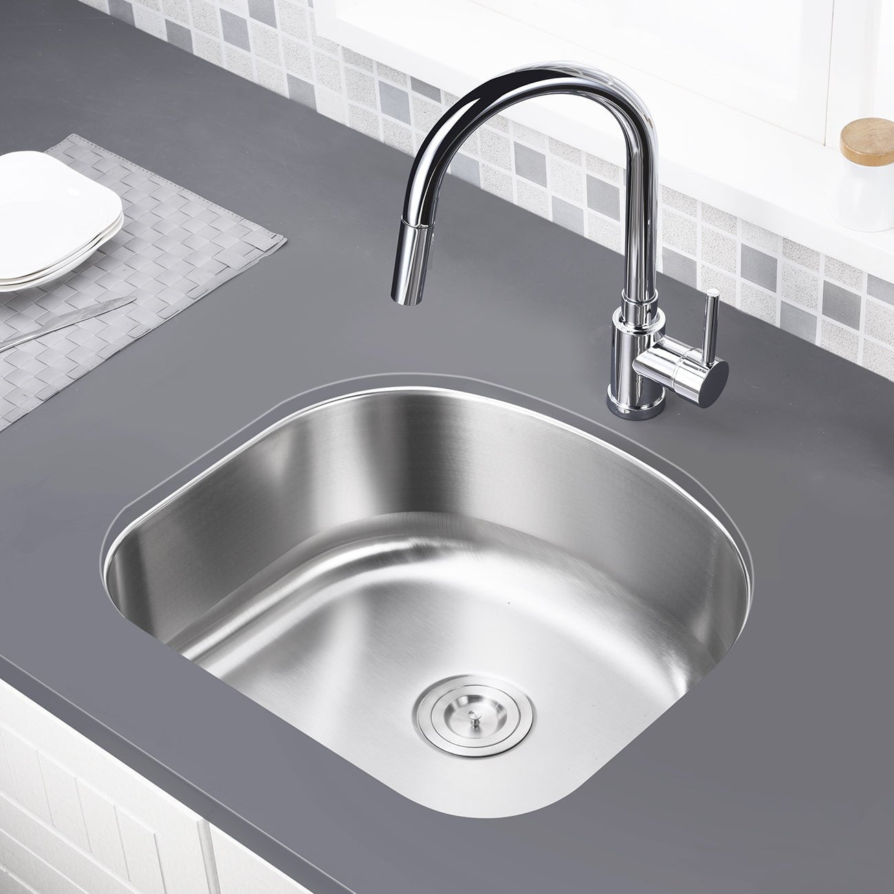 20"x21"x9" Undermount Stainless Steel Single Bowl Kitchen Sink, 18 Gauge - Orlando Product