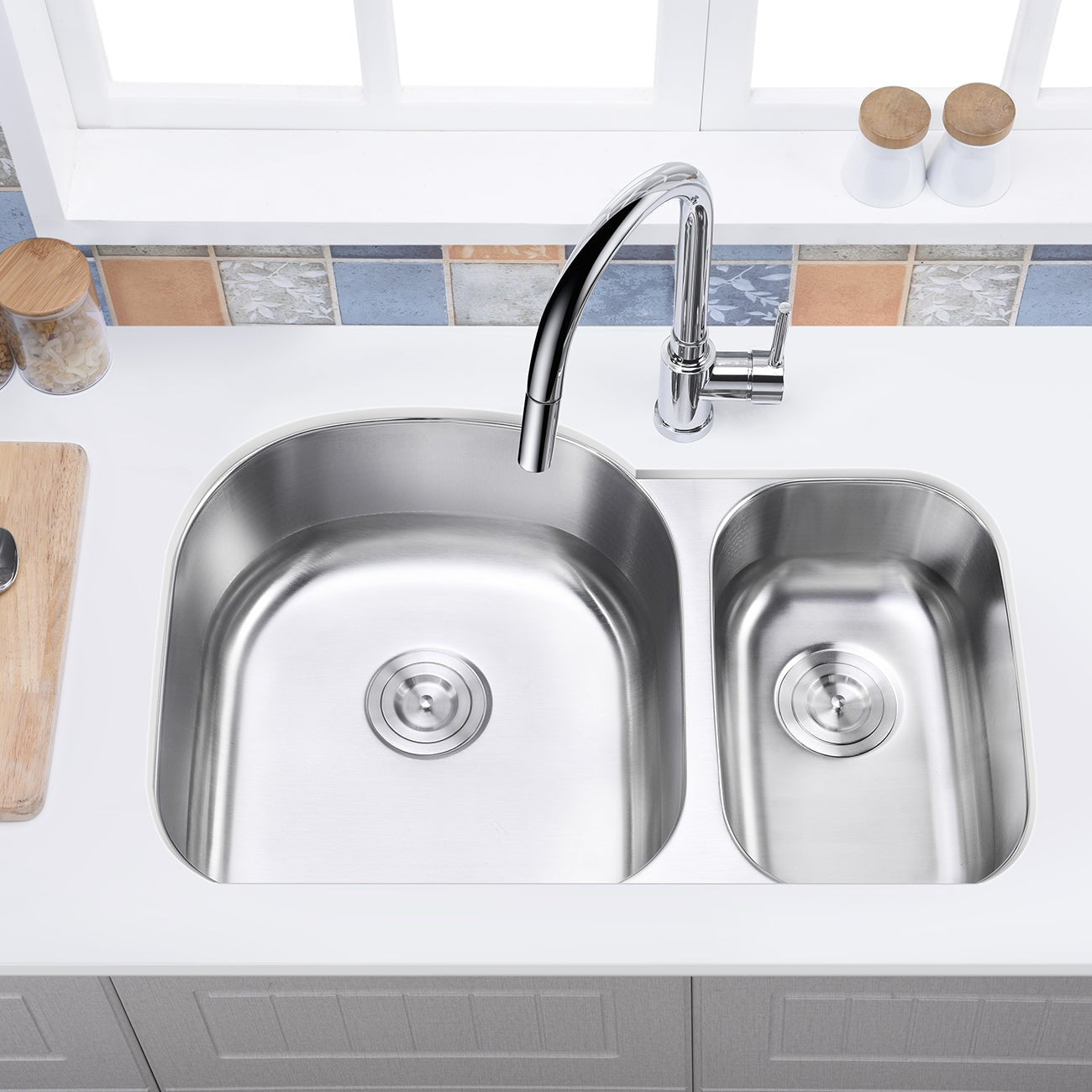 32"x21"x9"x7" Undermount 70/30 Stainless Steel Double Bowl Kitchen Sink, 18 Gauge - Orlando Product