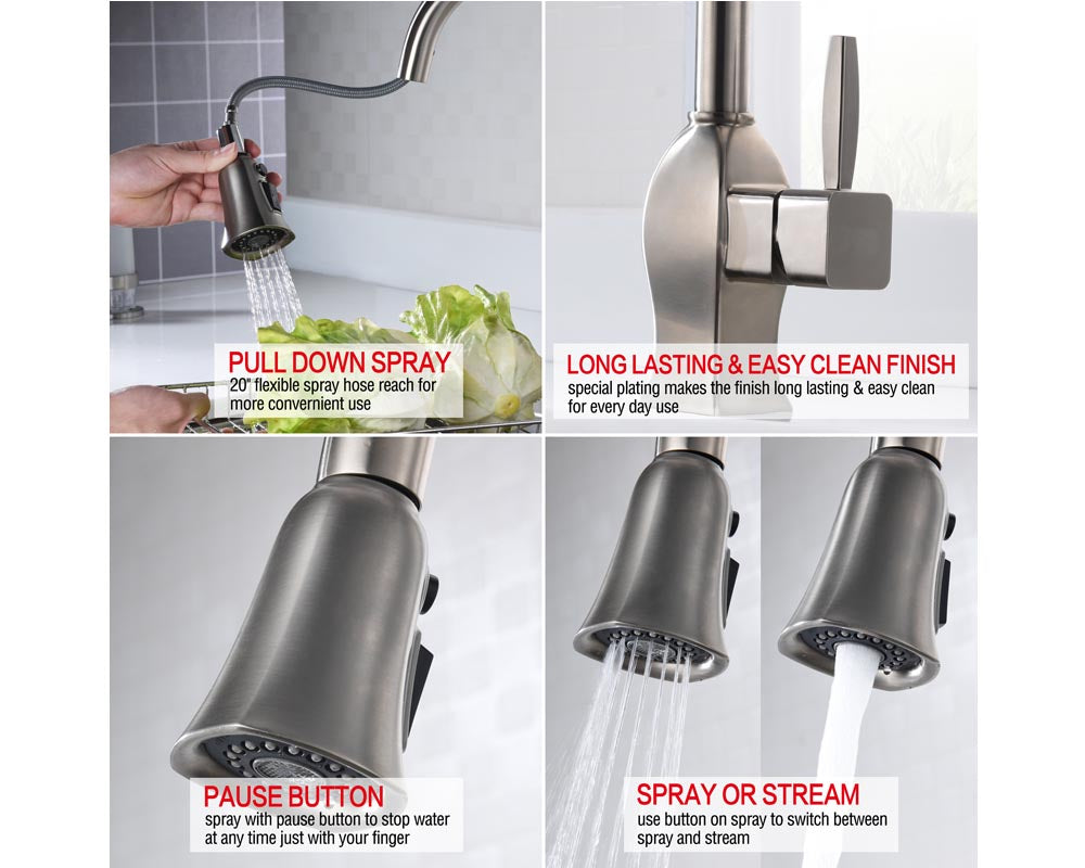 Single Handle Pull Down Sprayer Kitchen Faucet with 3 Function