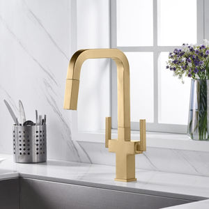 Two Handles Pull Down Sprayer Kitchen Faucet with 2 Function -KSK1219