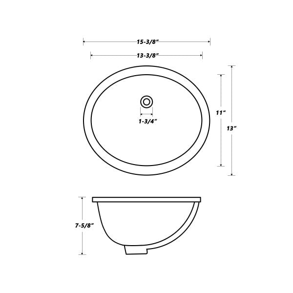 13"x11" White Oval Ceramic Undermount Bathroom Sink with Overflow - Orlando Product