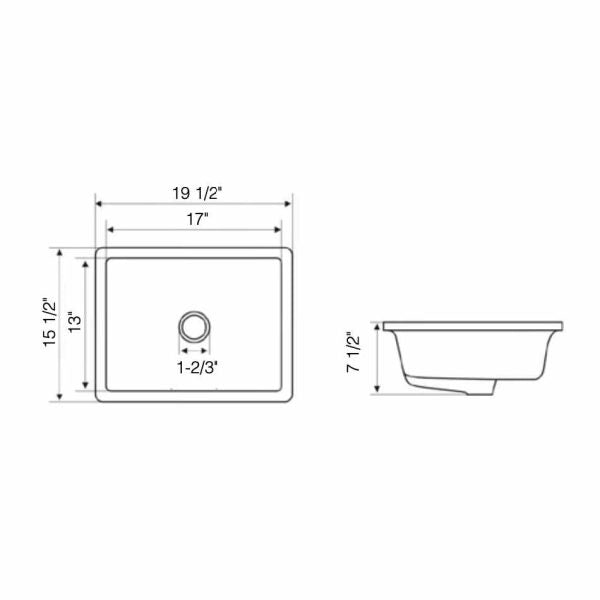 17"x13" Rectangle Ceramic Undermount Bathroom Sink with Overflow - Orlando Product