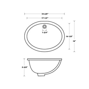 17“x14" White Oval Ceramic Undermount ADA Bathroom Sink with Overflow