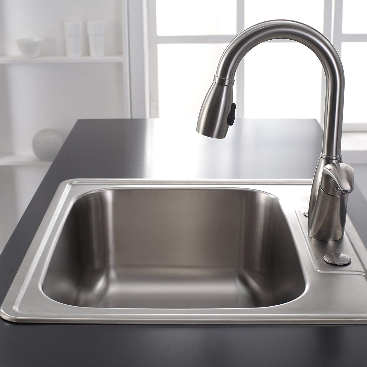 25"x22"x6"  3-Hole Drop-In Topmount Stainless Steel Single Bowl Kitchen Sink