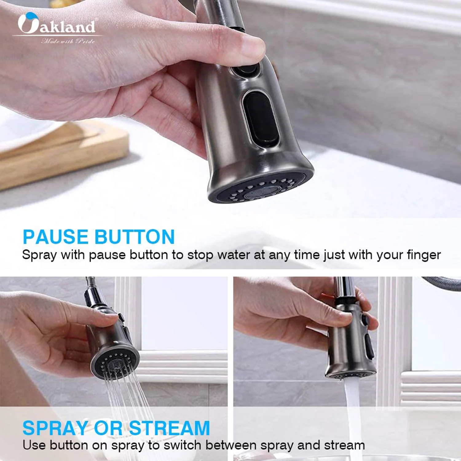 Single Handle Pull Down Sprayer Kitchen Faucet with 3 Function