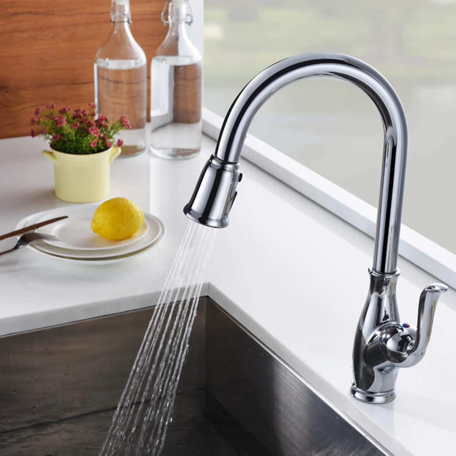 Single Handle Pull Down Sprayer Kitchen Faucet with 3 Function