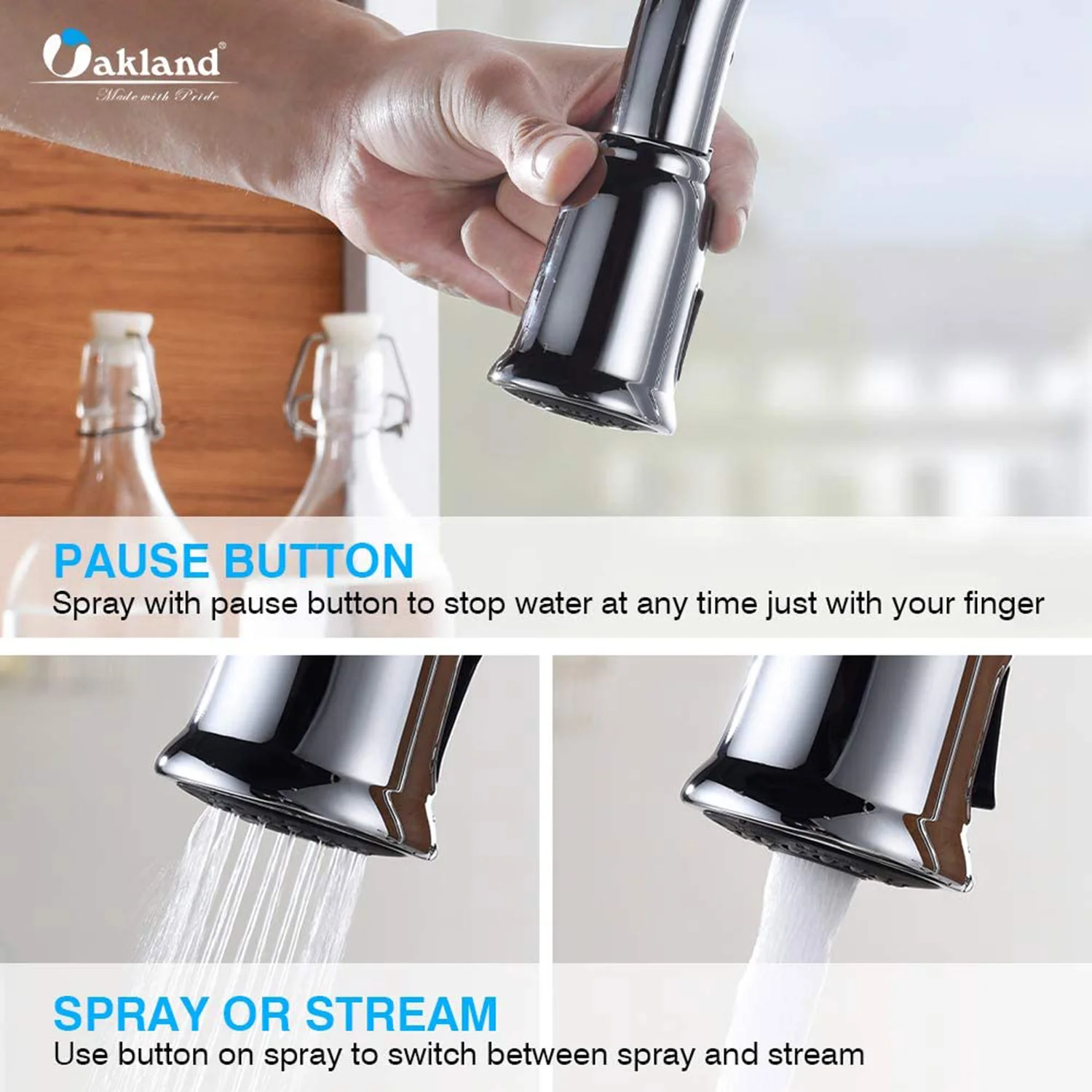 Single Handle Pull Down Sprayer Kitchen Faucet with 3 Function