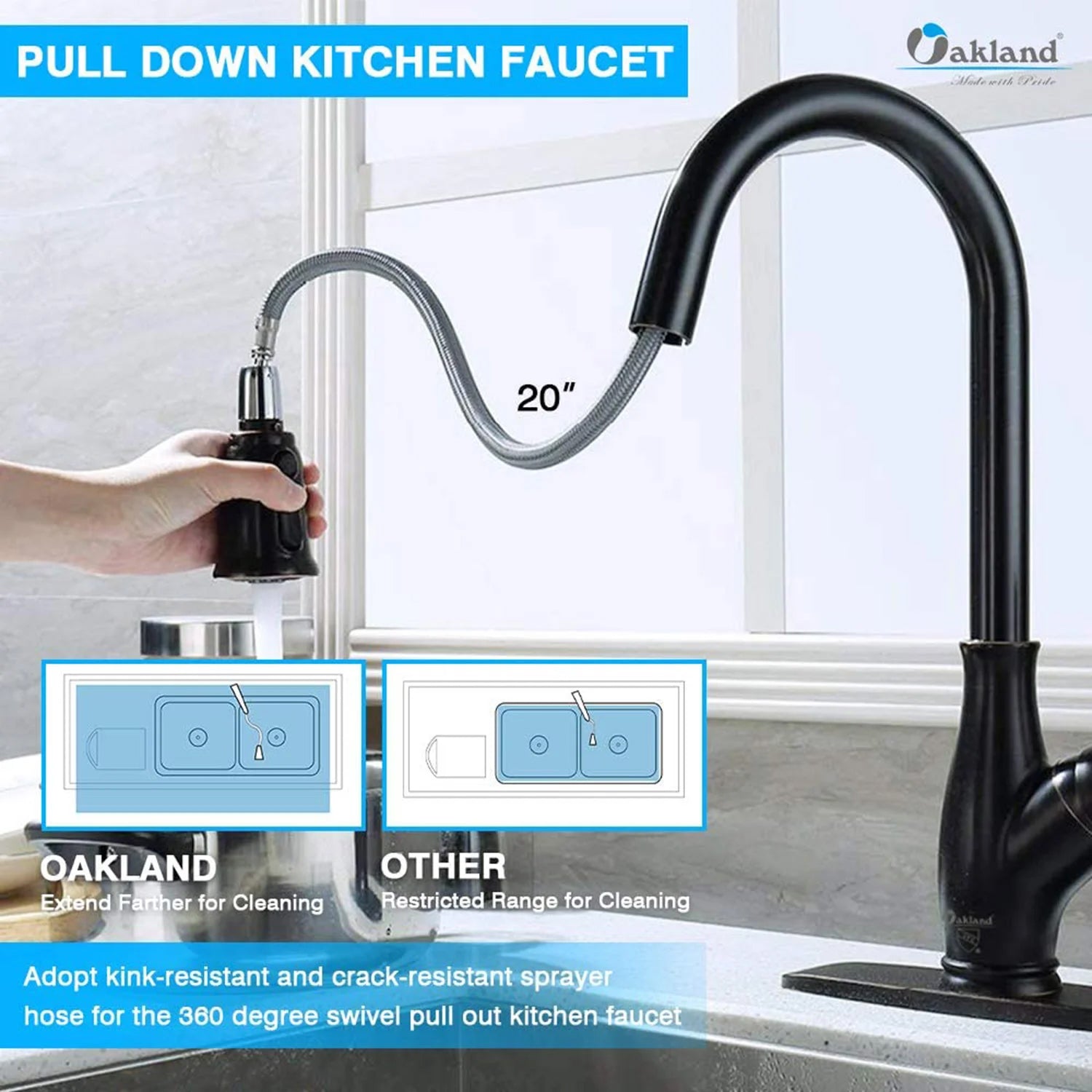 Single Handle Pull Down Sprayer Kitchen Faucet with 3 Function