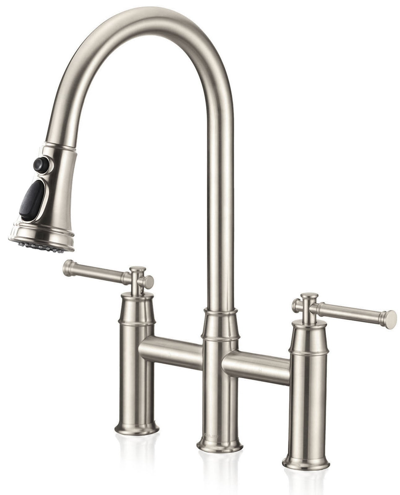 3 hole 2 Handle Bridge Kitchen Faucet with Pull Down Sprayer